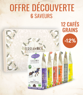 CAFE EN GRAIN  COFFRET DECOUVERTE DE 12 ETUIS EN 6 SAVEURS